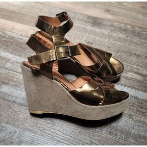 Anthology Paris Gold Strappy Suede Heel Sandals Womens 38